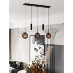 Avizade Nara Siyah Metal Gövdeli 5'li Modern Sıralı Sarkıt Avize- 2 Spot LED 3 Bal Cam Küre Avize - Siyah - Bal Rengi