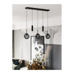 Avizade Nara Siyah Metal Gövdeli 5'Li Modern Sıralı Sarkıt Avize- 2 Spot Led 3 Füme Cam Küre Avize