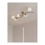 Avizade Noria Eskitme Metal Gövdeli 5’Li Beyaz Cam Küre Avize | Modern Kavisli Tavan Aydınlatma Avize Modeli