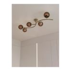 Avizade Noria Modern Eskitme Metal Gövdeli 5’Li Bal Rengi Cam Küre Avize | Tavan Aydınlatma Avize Modeli