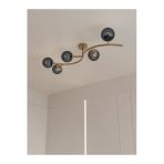 Avizade Noria Modern Eskitme Metal Gövdeli 5’Li Füme Cam Küre Avize | Tavan Aydınlatma Avize Modeli