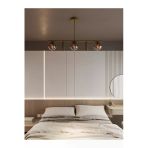 Avizade Siena Eskitme Metal Gövdeli 5’Li Modern Avize–3 Bal Cam Küre Ve 2 Spot Işıklı Dekoratif Aydınlatma