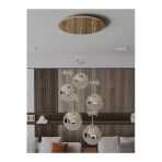 Avizade Solis Enerji Tasarruflu-Yaprak Desenli-Modern Ve Lüks Gold- 3 Işıklı-5Li Tepsi Led Avize