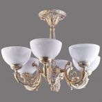 Avize Çarşısı Polo 6 kollu Camlı Beyaz Patine Avize BS.7192-70-46 - Krem - Gold