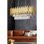 Avize Moda Sima Kristal Cam Taşlı Lüks 75x30 cm Sarı Yaldız 6'lı Yemek Masası Üstü Avize