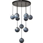 Avizemoda Galaksi 10 lu Gökyüzü Desen Camlı Salon Oturma Odası Modern Sarkıt Avize - (Siyah Kasa)