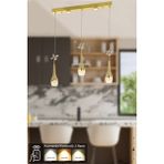 Avizemoda Lale 3'lü Power Ledli Kumandalı Modern Yemek Masası Üstü Avize, 3 Renk: Sarı-beyaz-gün Işığı - Gold