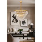 Avizemoda Linsa 65 Cm'lik Kristal Cam Taşlı Lüks Avize - (Sarı Yaldız) - 8