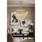 Avizemoda Linsa 65 Cm'lik Kristal Cam Taşlı Lüks Avize - (Sarı Yaldız)