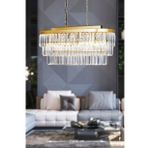 Avizemoda Linsa 70x30 Cm'Lik Kristal Cam Taşlı Yemek Masası Üstü Lüks Avize - (Sarı Yaldız)
