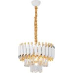 Avizemoda Palmira 35 lik Prizma Kesim Kristal Taşlı Lüks Salon Avize - (Beyaz Gold)