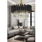 Avizemoda Palmira 40'Lık Kristal Taşlı Lüks Avize - (Siyah-Gold)