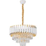 Avizemoda Palmira 45 lik Prizma Kesim Kristal Taşlı Lüks Salon Avize - (Beyaz Gold)