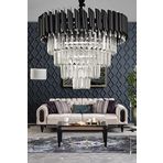Avizemoda Palmira 50'Lik Kristal Taşlı Lüks Avize - (Siyah-Krom)