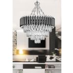 Avizemoda Palmira 55'Lik Prizma Kesim Kristal Taşlı Lüks Avize - (Siyah-Krom)