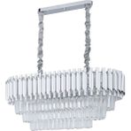 Avizemoda Palmira 75x35 Cm Kristal Taşlı Lüks 3 Katlı Yemek Masası Üstü Avize 6'lı - (Gümüş Yaldız)