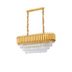 Avizemoda Palmira 75x35 Cm Kristal Taşlı Lüks 3 Katlı Yemek Masası Üstü Avize 6'lı - (Sarı Yaldız)