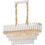 Avizemoda Palmira 75x35 Cm'lik 3 Katlı Prizma Kesim Kristal Taşlı Lüks Avize 6'lı - (Beyaz Gold) - Beyaz - Altın