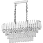 Avizemoda Palmira 75x35 Cm'lik 3 Katlı Prizma Kesim Kristal Taşlı Lüks Avize 6'lı - (Beyaz Krom)
