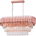 Avizemoda Palmira 75x35 Cm'lik 3 Katlı Prizma Kesim Kristal Taşlı Lüks Avize 6'lı - (Rose Gold)