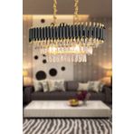 Avizemoda Palmira 75x35 Cm'lik 3 Katlı Prizma Kesim Kristal Taşlı Lüks Avize 6'lı - (Siyah-Gold)