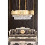 Avizemoda Palmira 75x35 Lik Kristal Taşlı Lüks Avize - (Sarı-Yaldız)