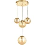 Avizemoda Pigaro 4 lü Bal Renk Camlı Salon Oturma Odası Modern Sarkıt Avize - (Gold Kaplama)