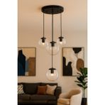 Avizemoda Pigaro 4 lü Şeffaf Camlı Salon Oturma Odası Modern Sarkıt Avize - (Siyah Kasa)