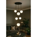 Avizemoda Pigaro 6 lı Beyaz Renk Camlı Salon Oturma Odası Modern Sarkıt Avize - (Siyah Kasa)