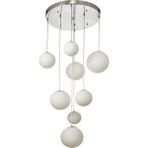 Avizemoda Pigaro 8 li Beyaz Renk Camlı Salon Oturma Odası Modern Sarkıt Avize - (Krom Kaplama)