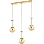 Avizemoda Pinza 3 lü Yemek Masası Üstü Bal Camlı Modern Sarkıt Avize - (Gold Kaplama)