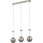 Avizemoda Pinza 3 lü Yemek Masası Üstü Füme Camlı Modern Sarkıt Avize - (Krom Kaplama)