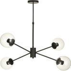 Avizemoda Pinza 4 lü Şeffaf Camlı Salon Oturma Odası Modern Kollu Avize - (Siyah)