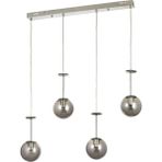 Avizemoda Pinza 4 lü Yemek Masası Üstü Füme Camlı Modern Sarkıt Avize - (Krom Kaplama)