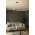 Avizemoda Ranya 2 li Füme Camlı Salon Oturma Odası Modern Avize - (Krom Kaplama)