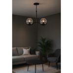 Avizemoda Ranya 2 li Şeffaf Camlı Salon Oturma Odası Modern Avize - (Siyah)