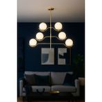 Avizemoda Ranya 6 lı Beyaz Camlı Salon Oturma Odası Modern Kollu Avize - (Gold Kaplama)