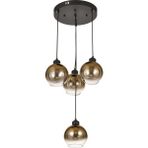 Avizemoda Side 4 lü Kahve Camlı Salon Oturma Odası Modern Sarkıt Avize - (Siyah Kasa)