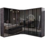 Avm 24 Moskova Köşe Gardırop -Mdf-Antrasit-240/240x55x215cm- 9 Kapak-Cam Kapak- Montaj - Ahşap