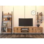AVM Park Yanke TV Ünitesi Atlantik Çam Metal Raflı Kitaplık 180 cm Modern Tasarım