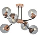 Avonni AR-1869-6BSY Siyah Boya Modern Avize E27 Metal Cam H: 55 cm, WxD: 50x75 cm - Antrasit