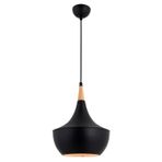 Avonni AV-4106-A7-BSY Siyah Boya Modern Avize E27 Metal Ahşap H: 90 cm, Ø: 40 cm
