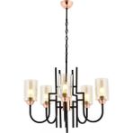 Avonni AV-4163-5BSY Siyah Boya Modern Avize E27 Metal Cam H: 100 cm, Ø: 62 cm