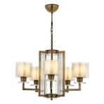 Avonni AV-4285-5E Eskitme Kaplama Modern Avize E27 Metal Cam H: 90 cm, Ø: 70 cm