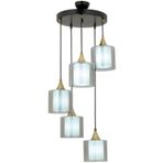 Avonni AV-65233-5T-BSY-F Siyah Boya Modern Avize E27 Metal Cam H: 97 cm, Ø: 40 cm