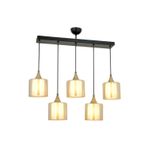 Avonni AV-65233-5Y-BSY-B Siyah Boya Modern Avize E27 Metal Cam H: 70 cm, WxD: 75x14 cm
