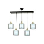 Avonni AV-65233-5Y-BSY-F Siyah Boya Modern Avize E27 Metal Cam H: 70 cm, WxD: 75x14 cm