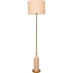 Avonnı Krem/Eskitme Boya/Kaplama Lambader E27 Ahşap Kumaş Metal 40Cm
