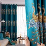 Avrupa Şönil Tavus Kuşu İşlemeli Perdeler Oturma Odası ve Yatak Odası için Yeşil 163 inç G x 225 cm U (2 Panel) Zarif Ev Dekoru Yumuşak Kumaş Işık Filtreleme