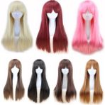 Avrupa ve Amerikan Anime Renkli Saç Cospoay Peruk Renkli Bobo Uzun Düz Saç Kimyasal Elyaf Yüksek Sıcaklık Fiber Renkli Saç Örtüsü (Yurt Dışından) - Set